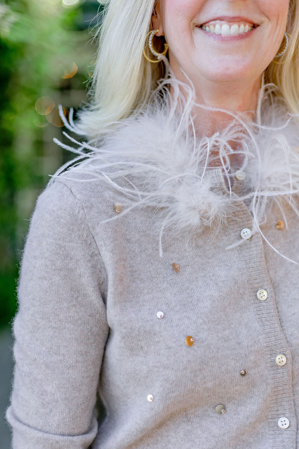 Feather Collar Cardigan