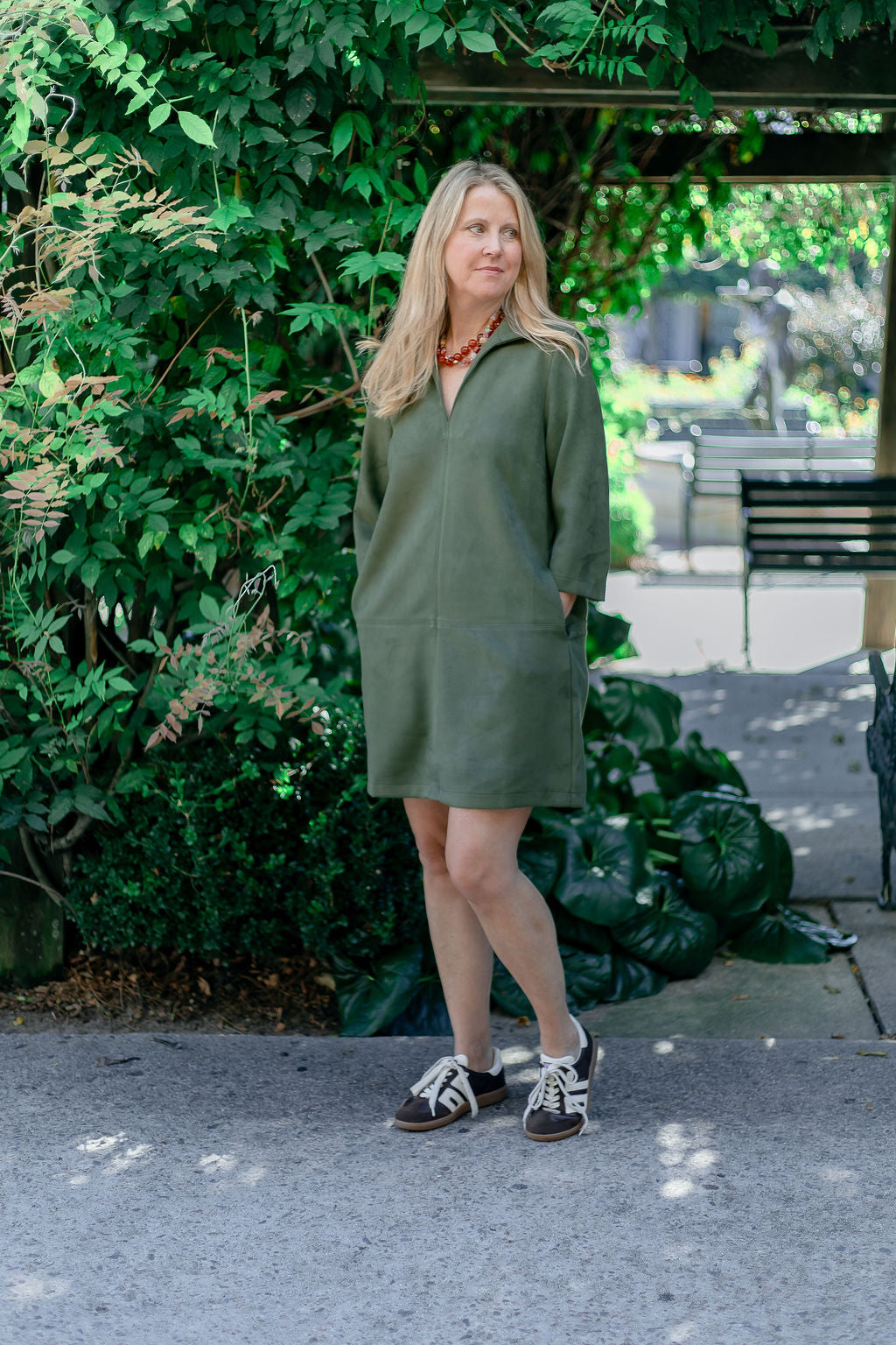 Suede V-Neck Dress