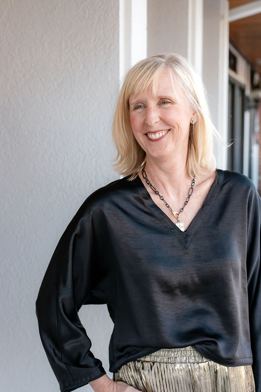 Satin V-Neck Dolman Top | Black