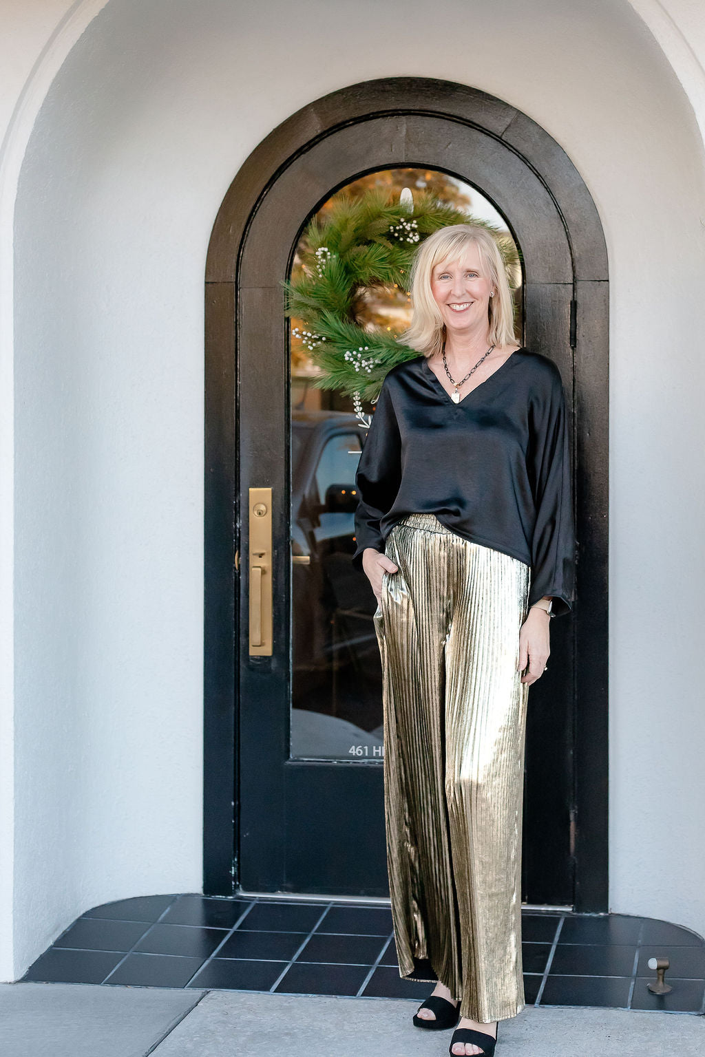 Pleated Pant | Blk/Gold