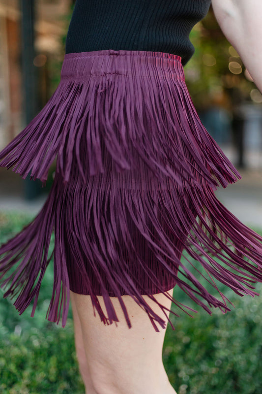 Short Fringe Skirt | Burgundy
