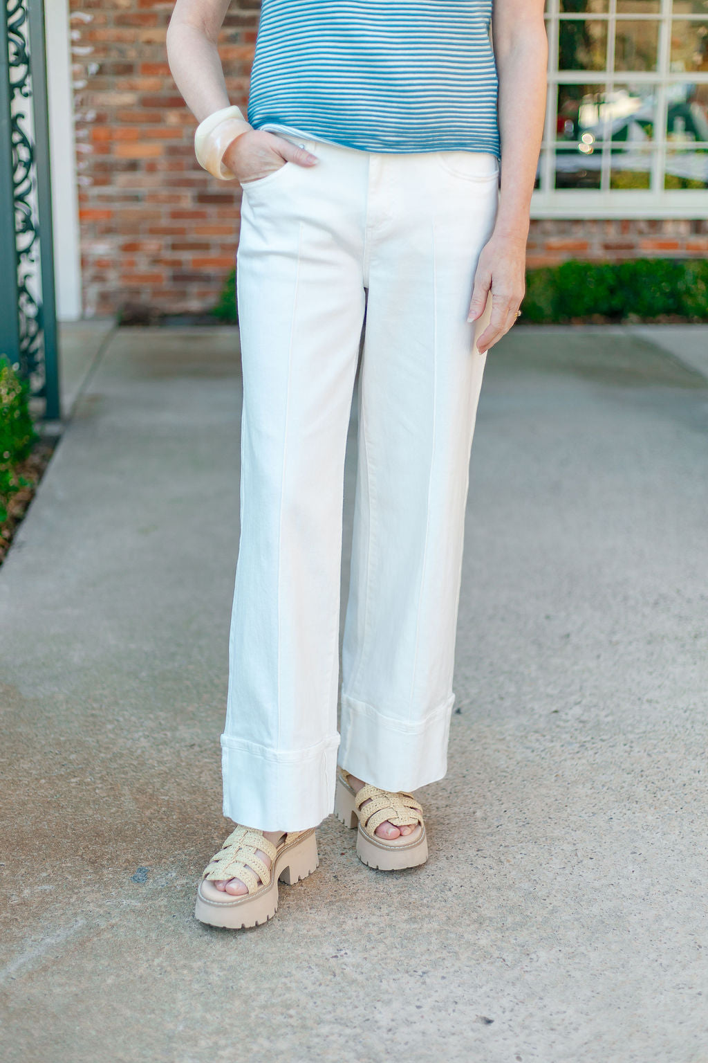 Olivia Cuffed Wide Leg | Ivory