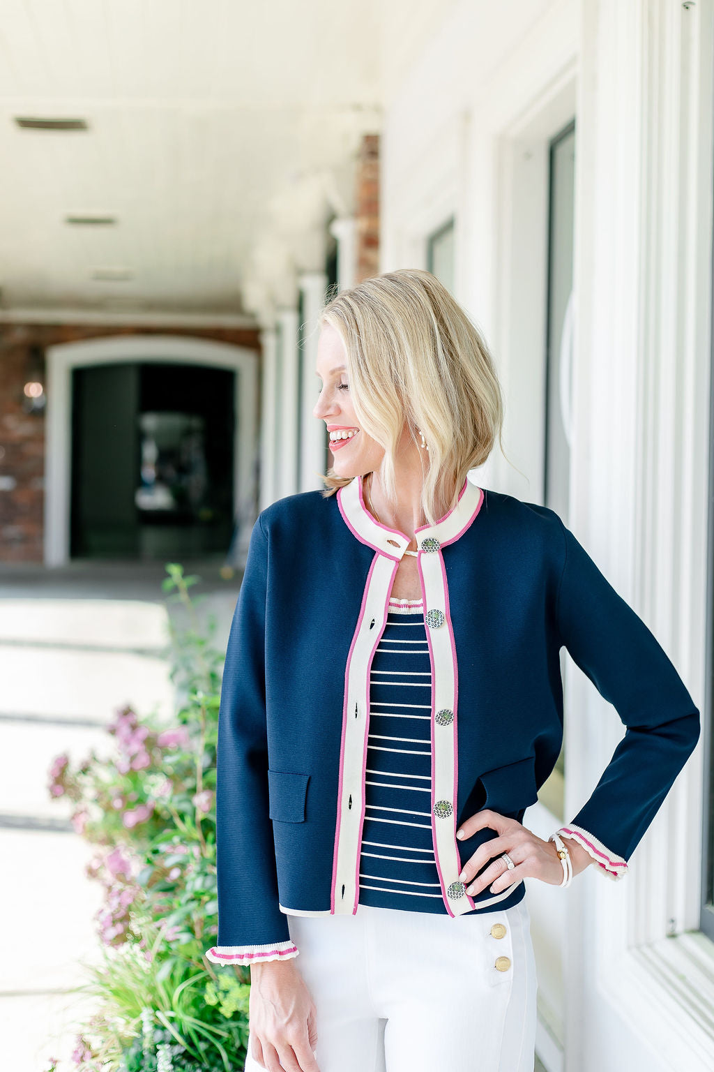 Cardigan | Navy + Fuchsia