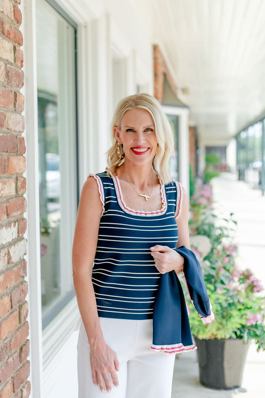 Ruffled Stripe Tank | Navy