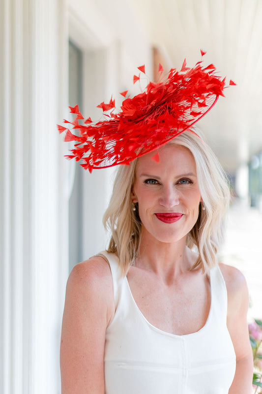 Floral Feather Fascinator | Red