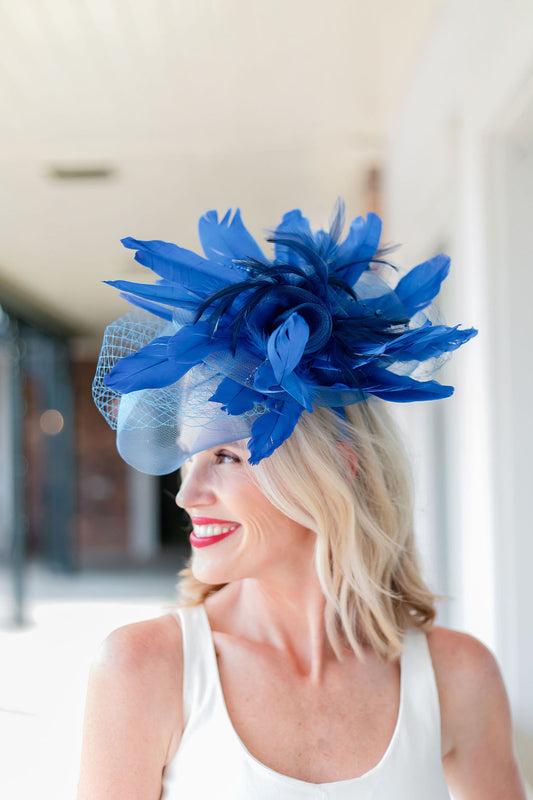 Feather & Flower Fascinator | Royal Blue