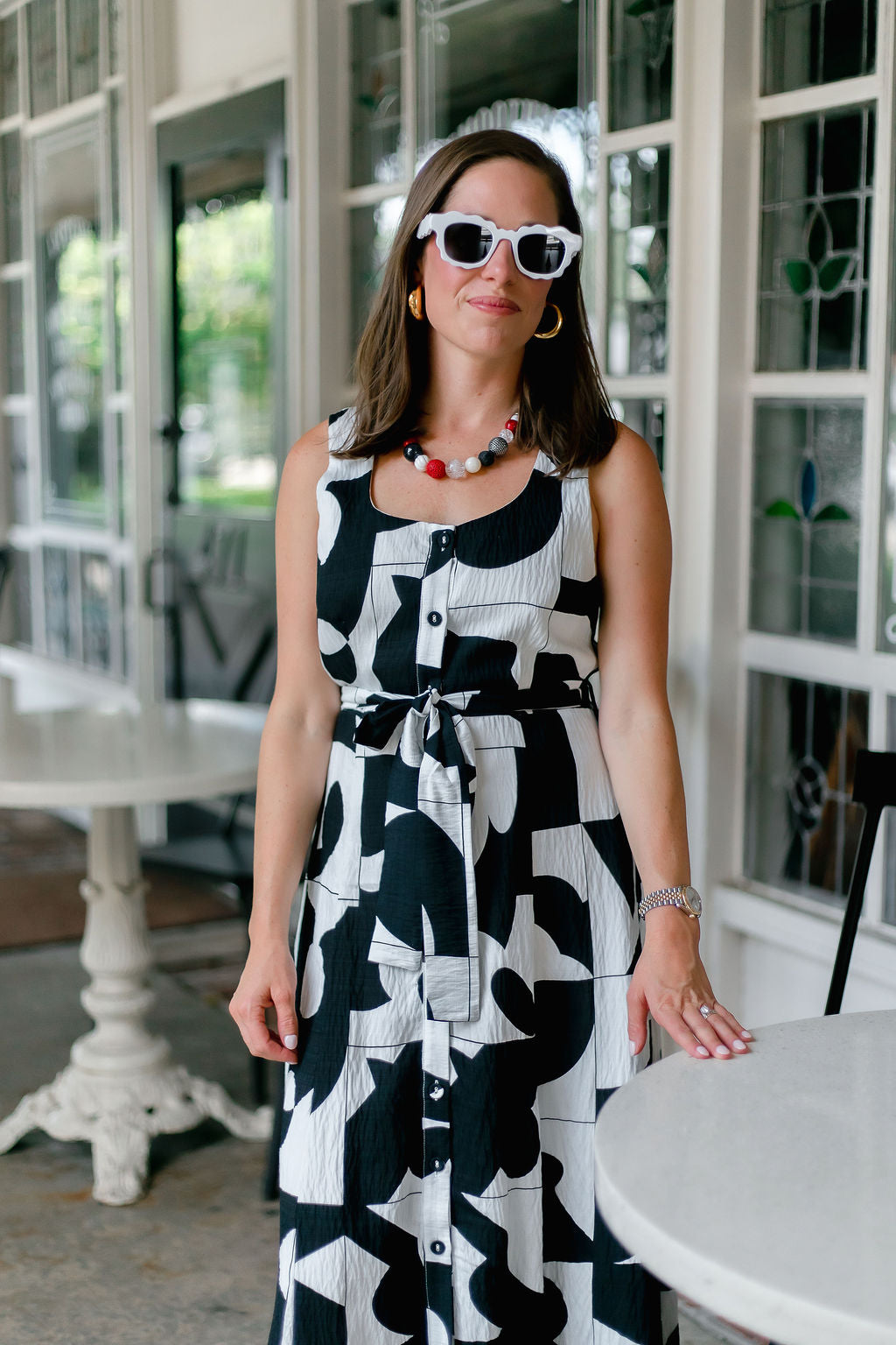 Geometric Tie Waist Dress