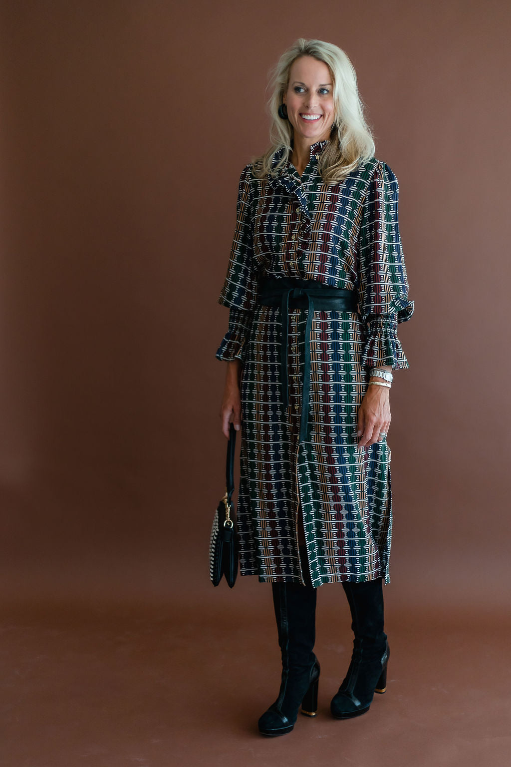 Geo Circle Stripe Midi Dress