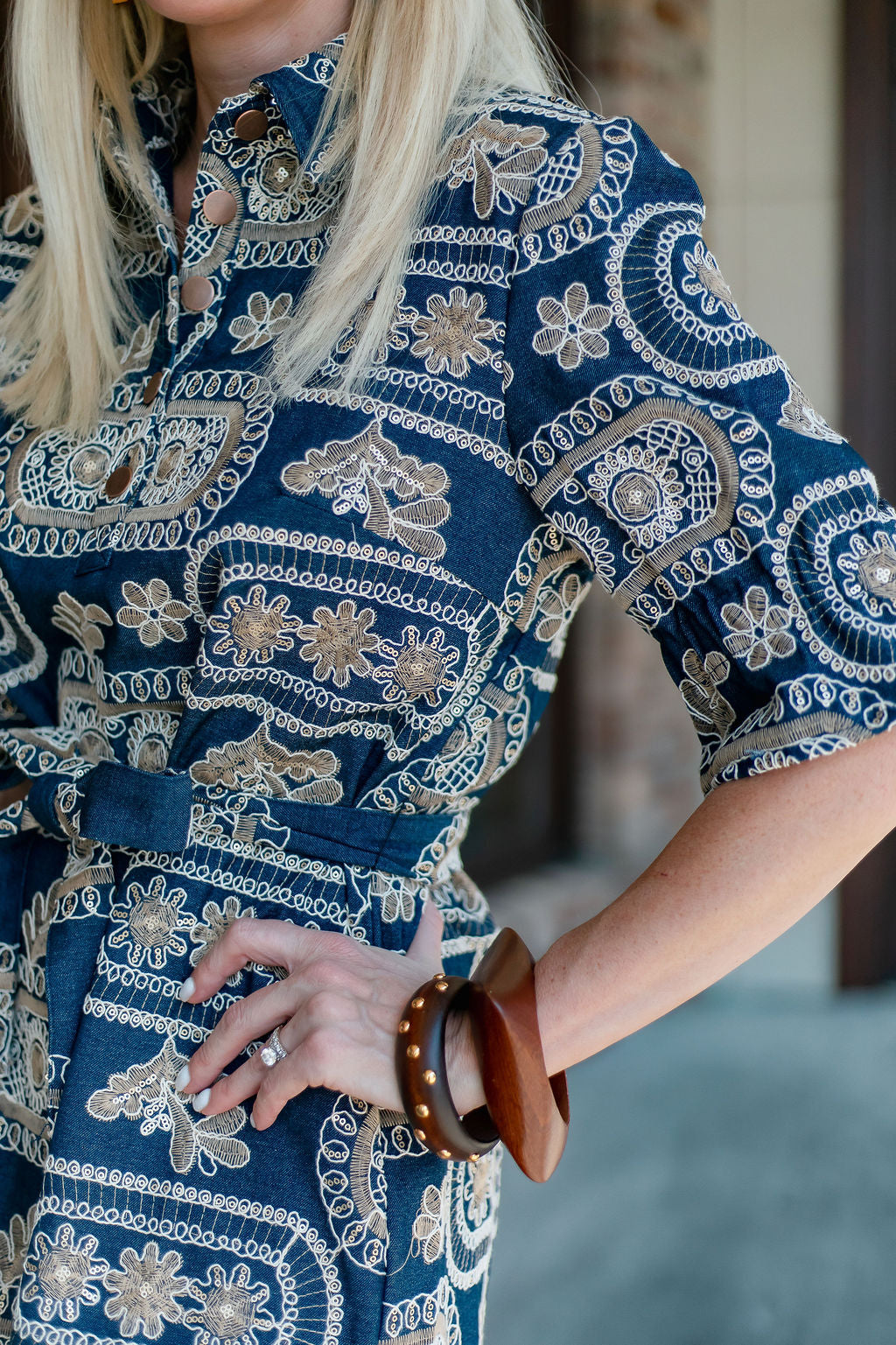 Embroidered Denim Dress