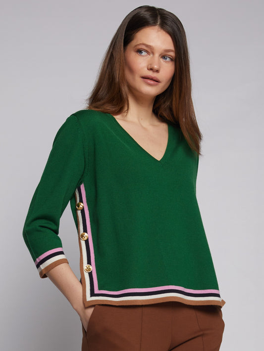 Side Button V-Neck Sweater