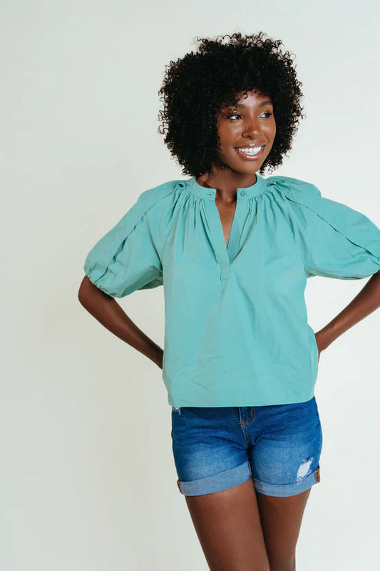 Henley Blouse | Aqua