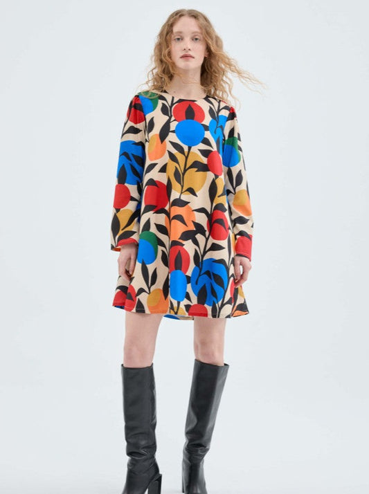 Leaf Print A-Line Dress