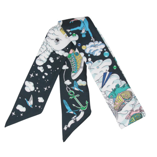 Skinny Silk Scarf | Navy