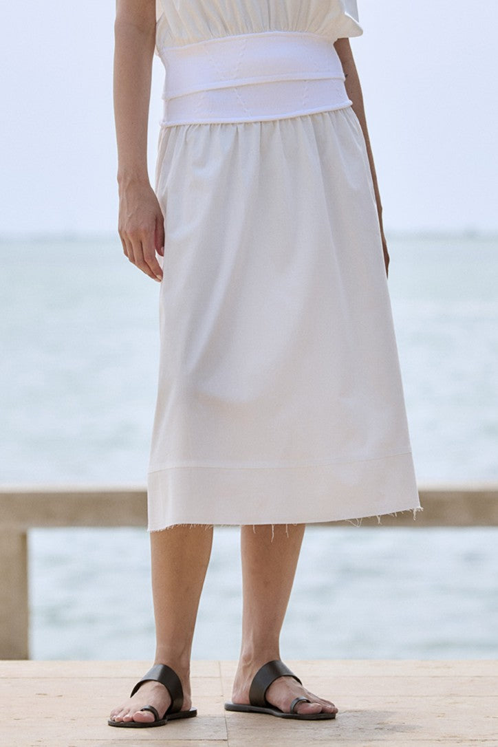 Mixed Poplin Knit Skirt | White
