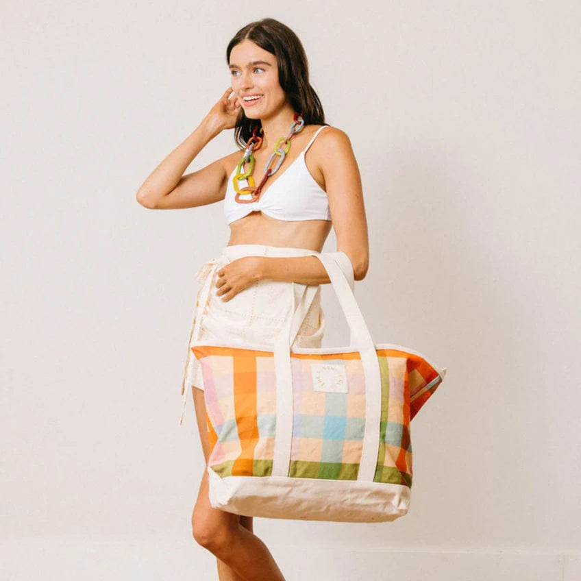 Rainbow Plaid Tote