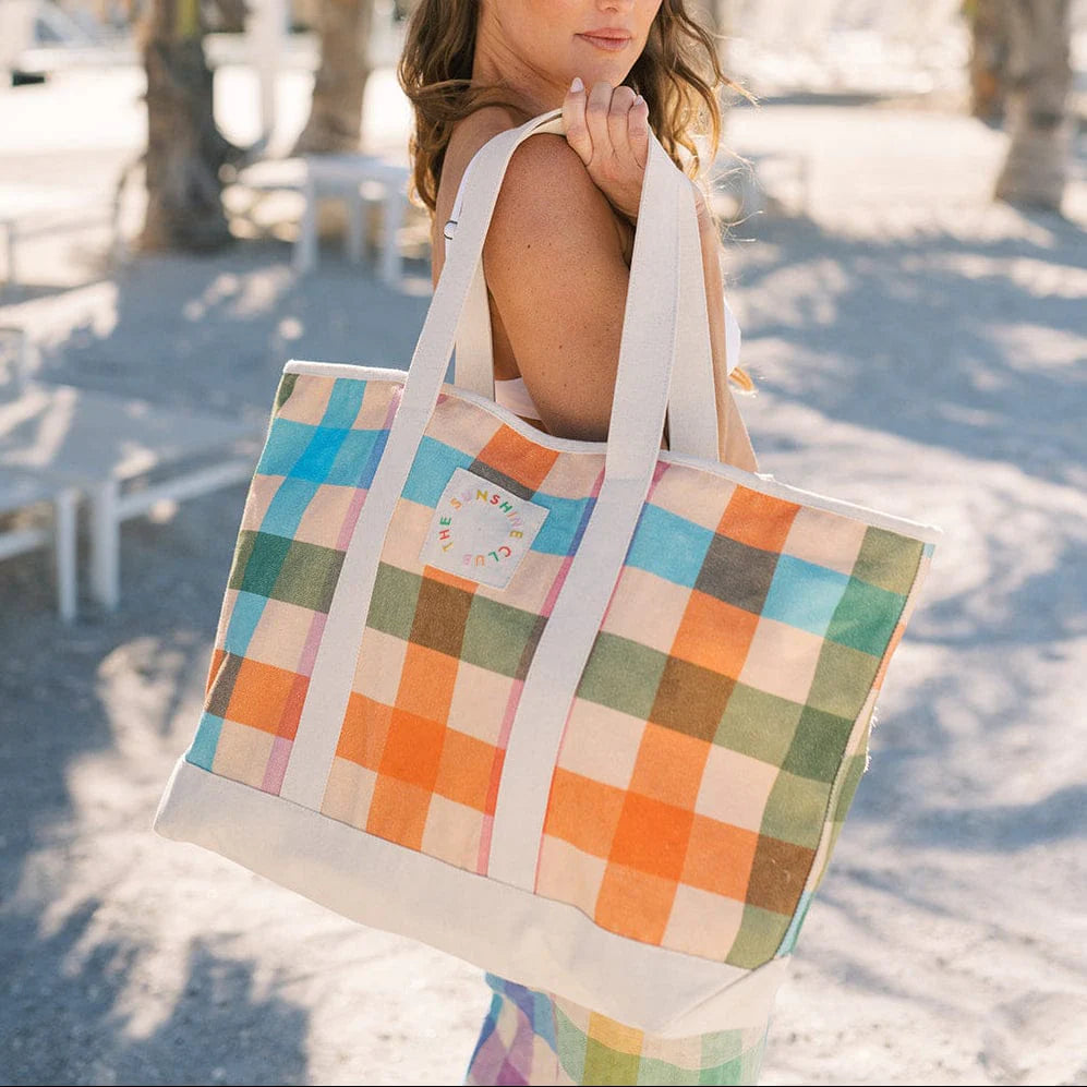 Rainbow Plaid Tote