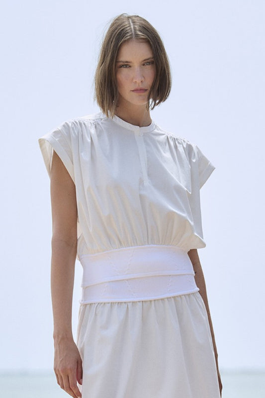 Mixed Poplin Knit Top | White