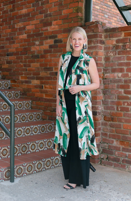Print Duster Vest | Green